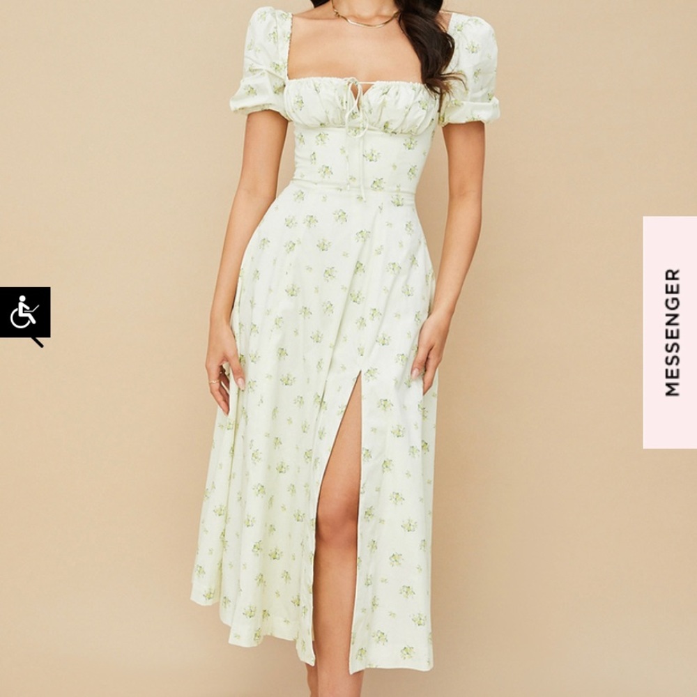 House of CB Tallulah ivory floral puff midi dress